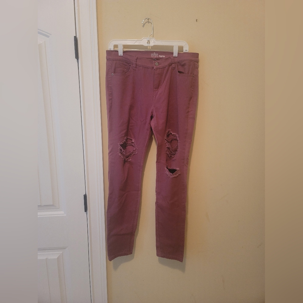 NWT New York & Company Soho Rose Pink Distressed Denim Jeans Pants Leggings